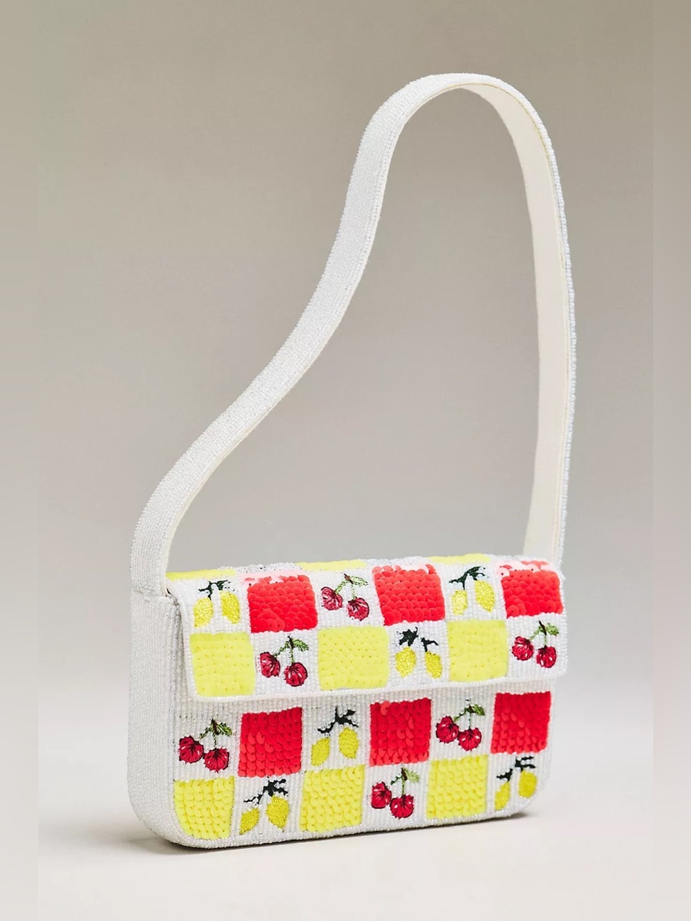NWT Anthropologie Fiona Beaded Bag Cherries & Lemons Sequin Shoulder Bag